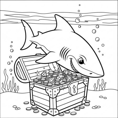 Tubarao Cacador de Tesouros (Desenho para Colorir)