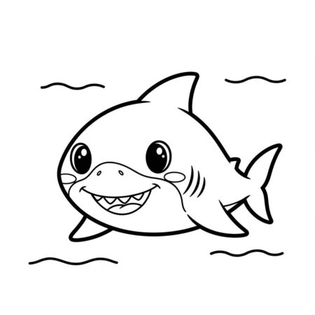Tubarao Kawaii Fofo (Desenho para Colorir)