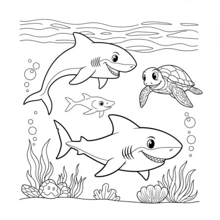 Tubarao Pequeno com Amigos (Desenho para Colorir)