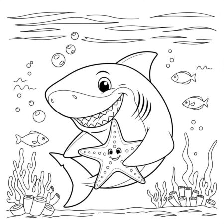 Tubarao com Estrela do Mar (Desenho para Colorir)
