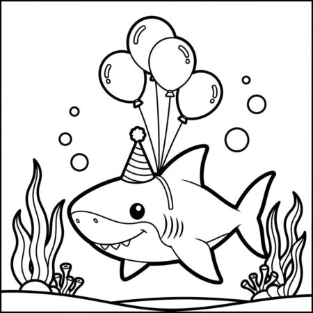 Tubarao de Aniversario (Desenho para Colorir)