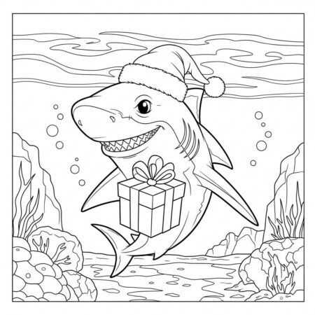 Tubarao de Natal Engracado (Desenho para Colorir)