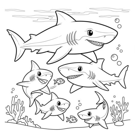 Tubarao e a Familia (Desenho para Colorir)