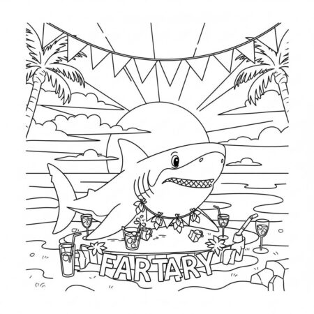Tubarao e a Festa do Por do Sol (Desenho para Colorir)