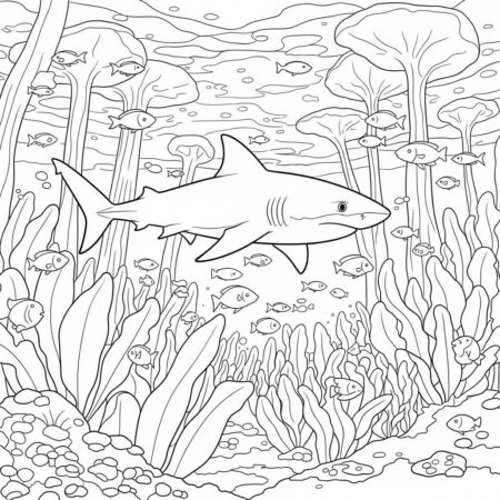 Tubarao e a Floresta Subaquatica (Desenho para Colorir)