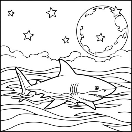 Tubarao e a Lua (Desenho para Colorir)