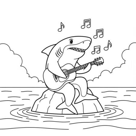 Tubarao e a Musica (Desenho para Colorir)