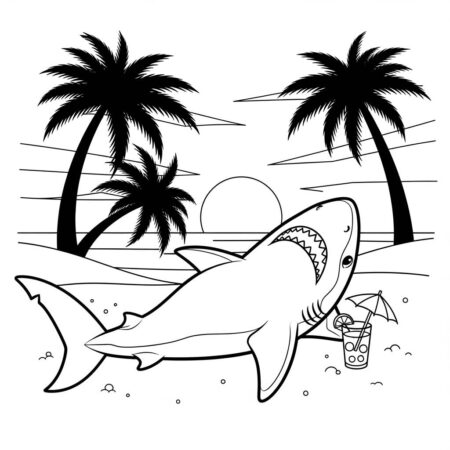 Tubarao e a Praia (Desenho para Colorir)