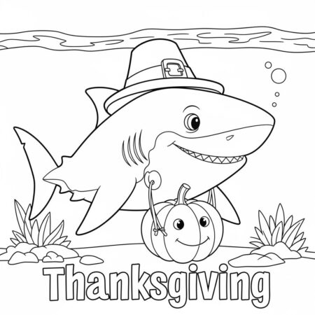 Tubarao e o Dia de Acao de Gracas (Desenho para Colorir)