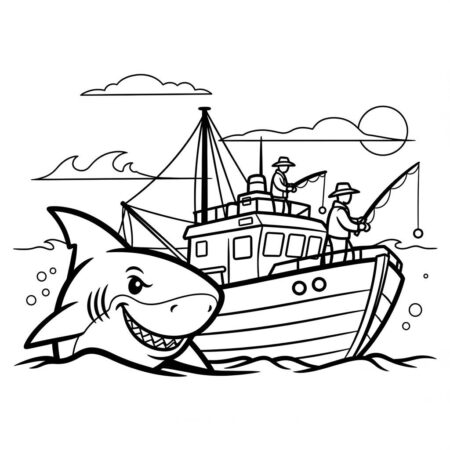 Tubarao em um Barco (Desenho para Colorir)