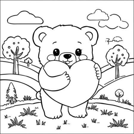 Ursinho Kawaii Abracando (Desenho para Colorir)
