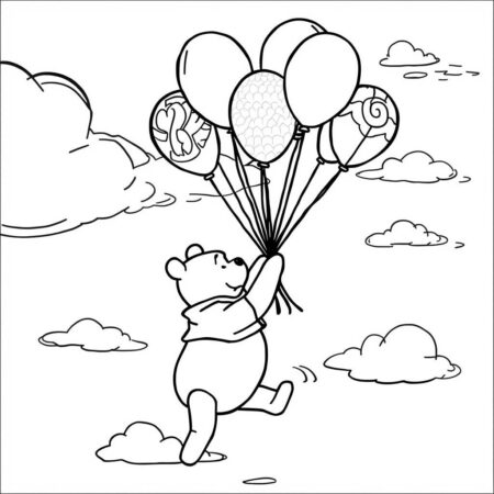 Ursinho Pooh e Baloes (Desenho para Colorir)