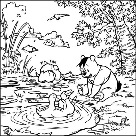Ursinho Pooh e Pato (Desenho para Colorir)