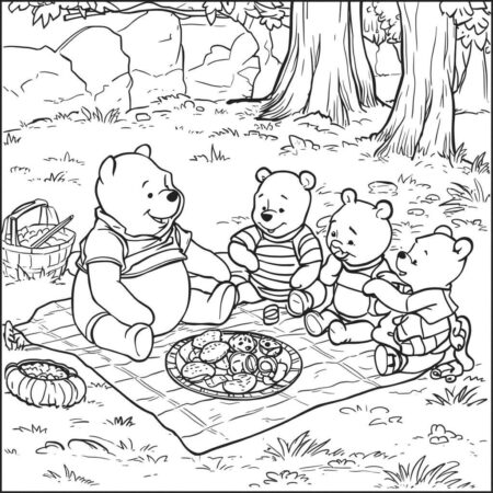 Ursinho Pooh em um Picnic (Desenho para Colorir)