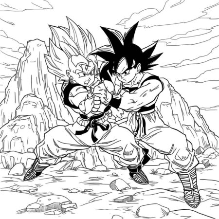 Vegeta e Goku Treinando (Desenho para Colorir)