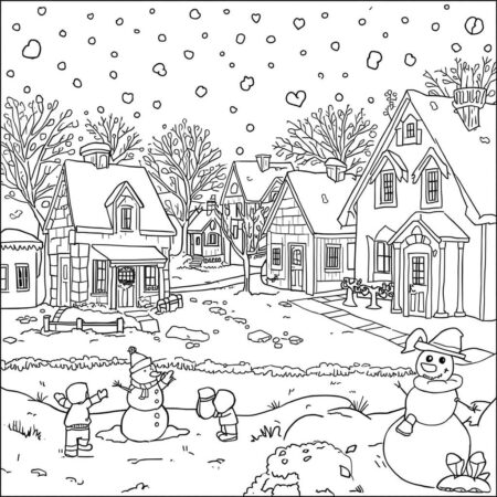 Vila de Inverno Aconchegante (Desenho para Colorir)