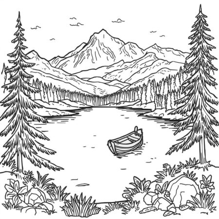 Vista do Lago Tranquilo (Desenho para Colorir)