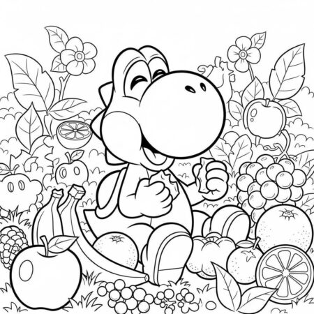 Yoshi e os Frutos (Desenho para Colorir)