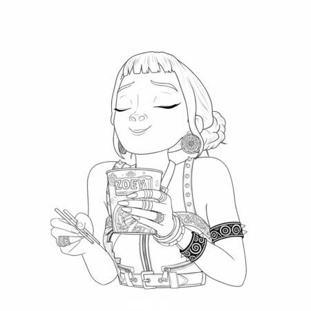Zoey Deliciosa com Comida Asiática (Desenho para Colorir)