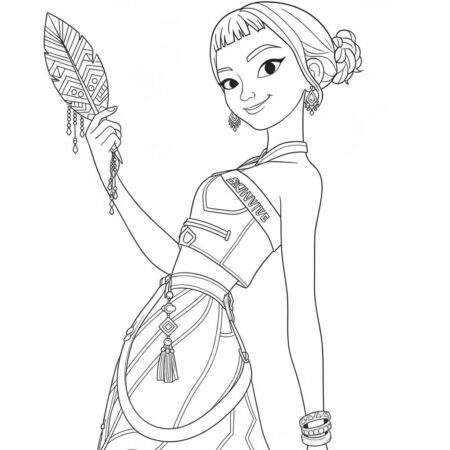 Zoey Elegante com Pluma (Desenho para Colorir)