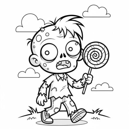 Zumbi Kawaii para Criancas (Desenho para Colorir)